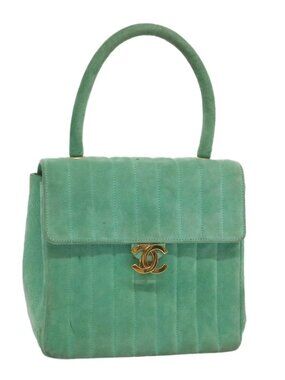 CHANEL Hand Bag Suede Green CC Auth 68731SAV